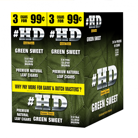 Good Times #HD Cigarillos Green Sweet 30 Packs of 3 842426147033-FU