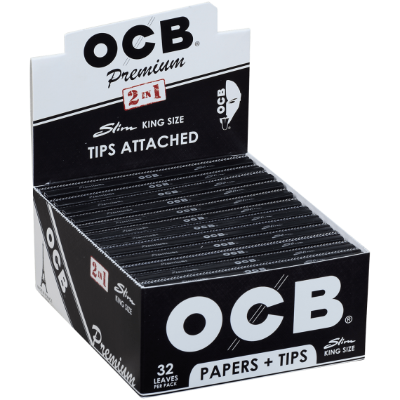 OCB Cigars Papers Premium King Size Slim Plus Tips 24/32 Ct. Box
