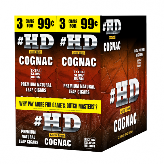 Good Times #HD Cigarillos Cognac 30 Packs of 3 GTHD-FU